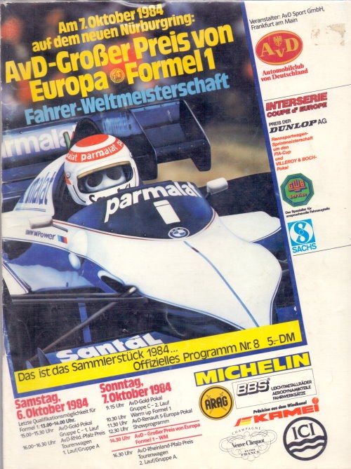 Offizielles Formel 1 Programm von August 1985