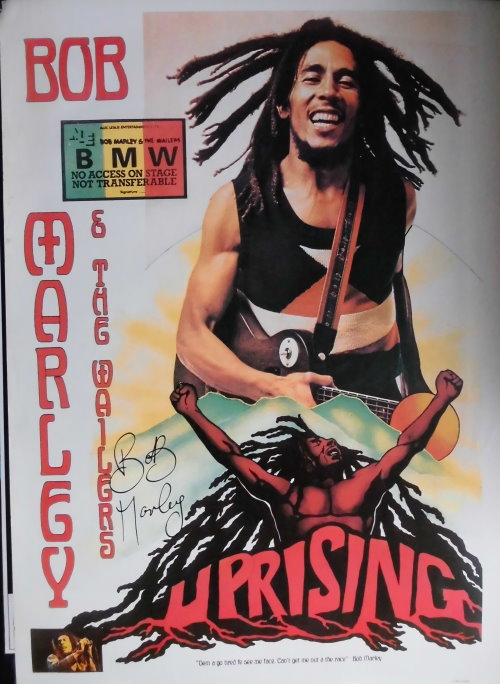 Bob Marley Autogramm auf Uprising Plakat